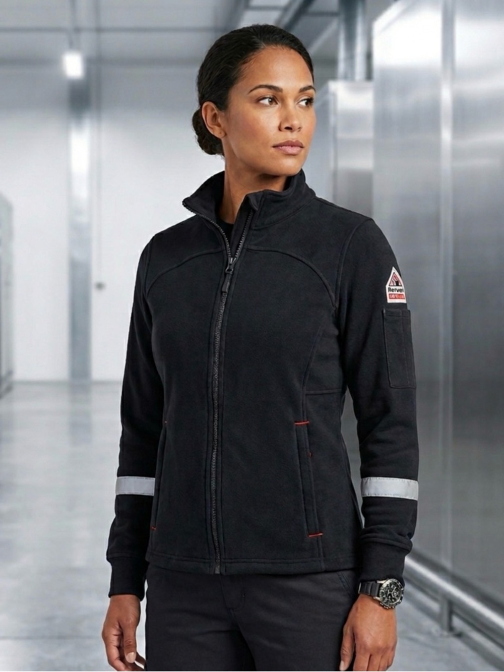 Bulwark FR Jacket Women's XS Black Fleece CAT 2 NFPA 2112 Reflective Workwear